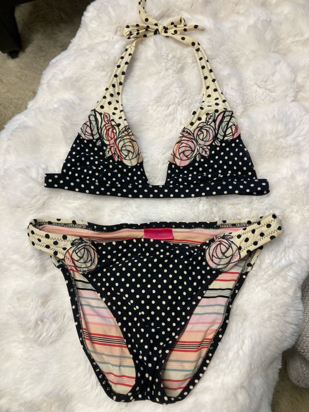 Betsey Johnson Black & Cream Polka Dot Bikini